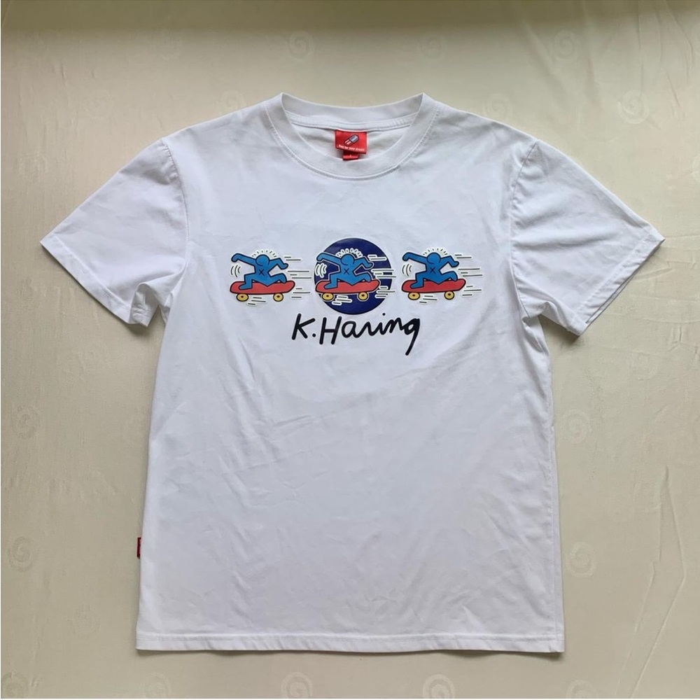Keith haring skateboard white oversized graphic tee large